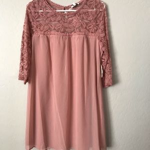 Pink Lace Accent Shift Dress
